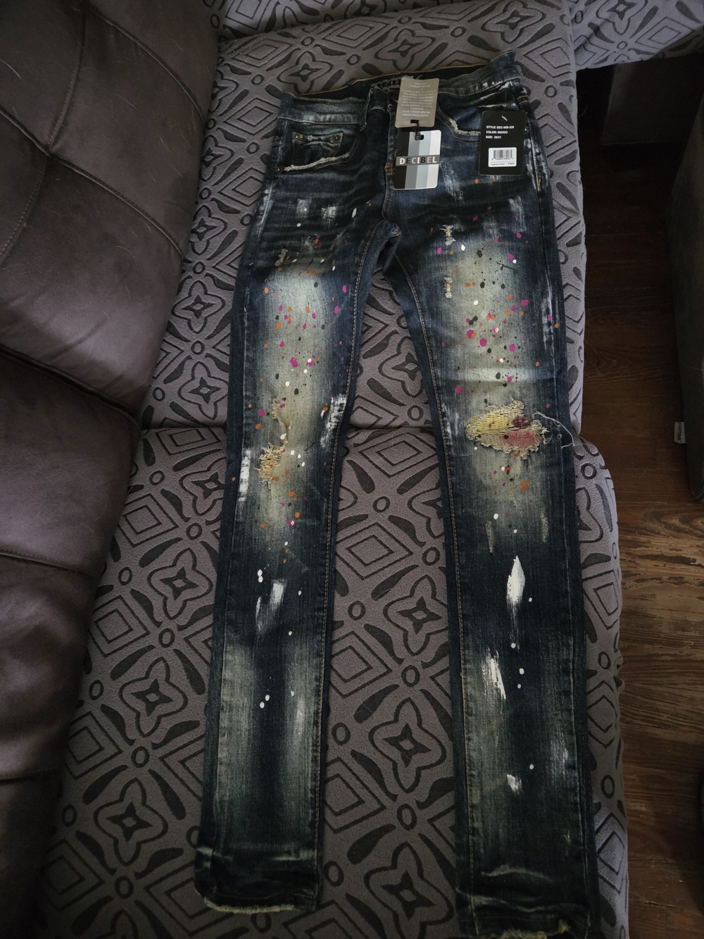Skinny Paint-Splatter Jeans in Black Wash - Unbranded